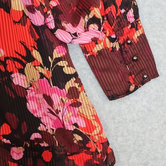 Lane Bryant 22 Accordion Floral Spring Lined Key Hole Blouse Chiffon Red Pink - Picture 11 of 15